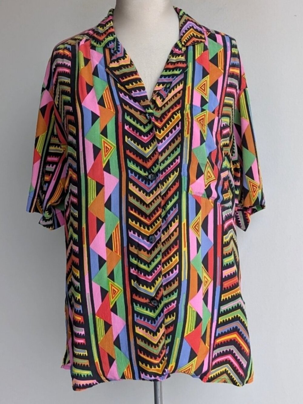 Vintage Galinda 100% Silk Retro Rainbow Button Down Shirt